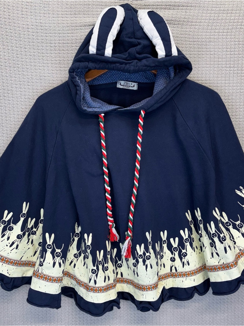 Yue Ran Blue Hooded Pullover Poncho Cape YM YOUMU Bunny Rabbit Boho Festival